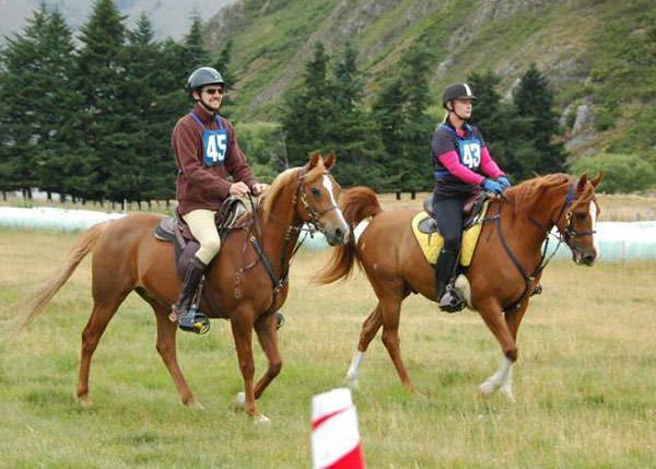 Aurora Kool Kat, at right, and Woodlau's Merlin (Mertz) stepping out for Kat's first endurance ride.